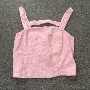 Anthropologie Tie Back Smocked Back Tank Powder Pink Gauze Cotton Size Small